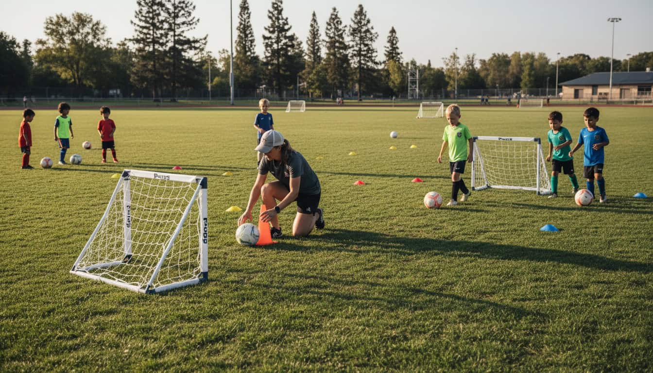 Coach adapting pitch size with cones for younger age group