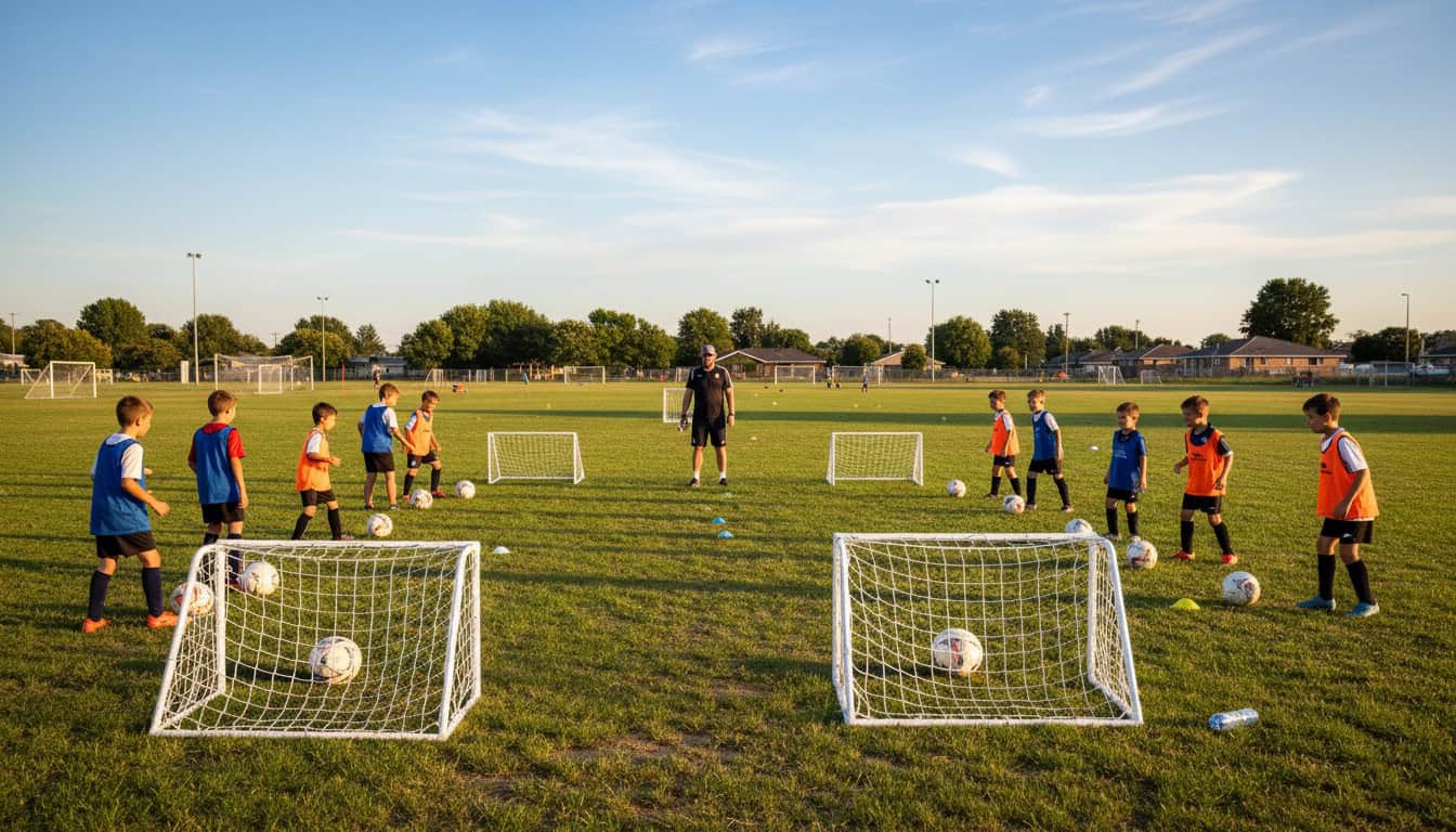 U10 youth football training session with passing drills