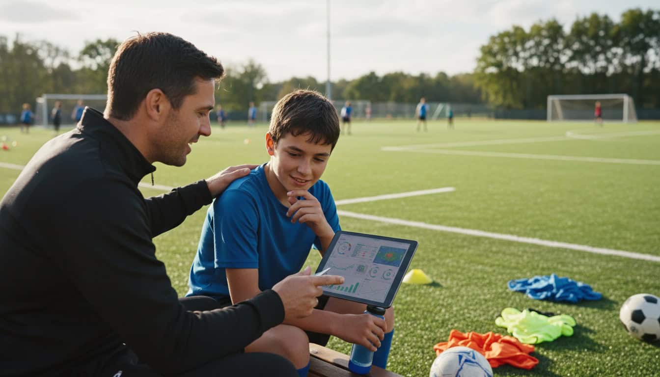 Coach having development conversation with teenage player