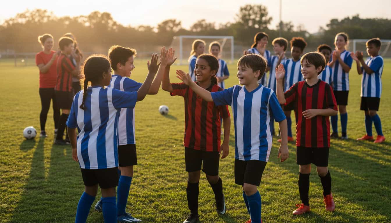 Young players exchanging high-fives after match