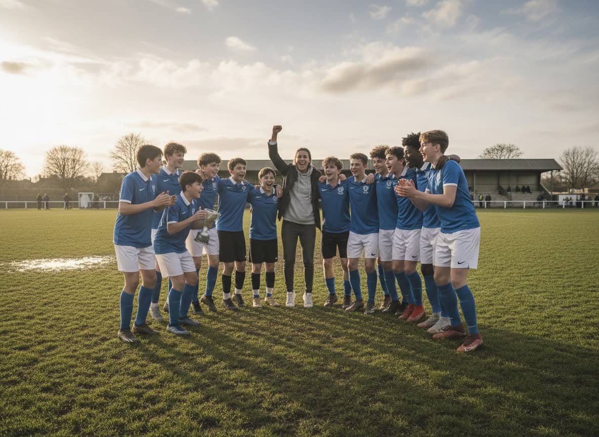New manager celebrating with youth team after first match