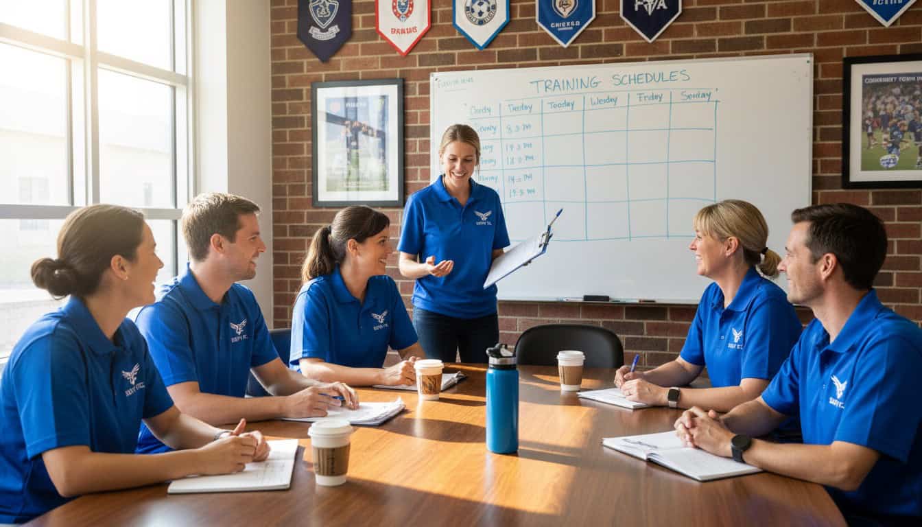 Volunteer coaches gathered for a planning meeting