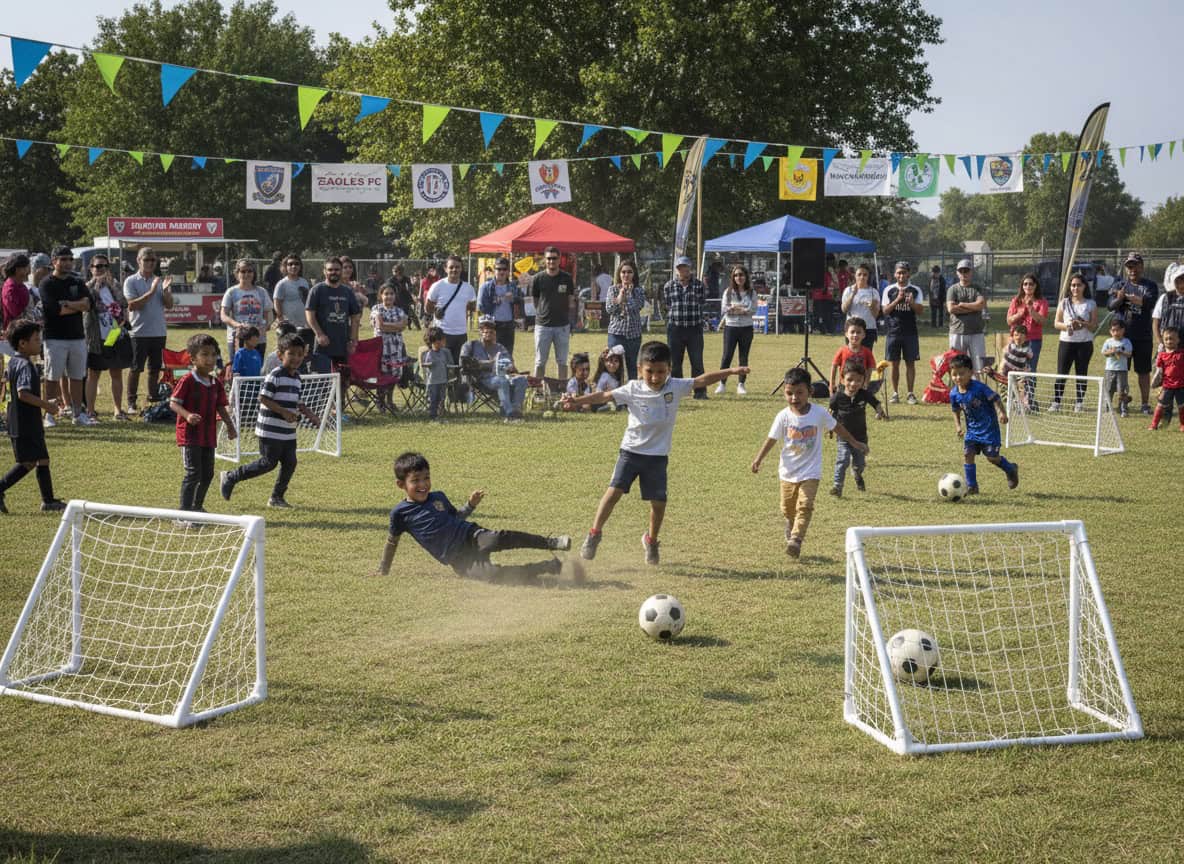 Children having fun at a grassroots football festival