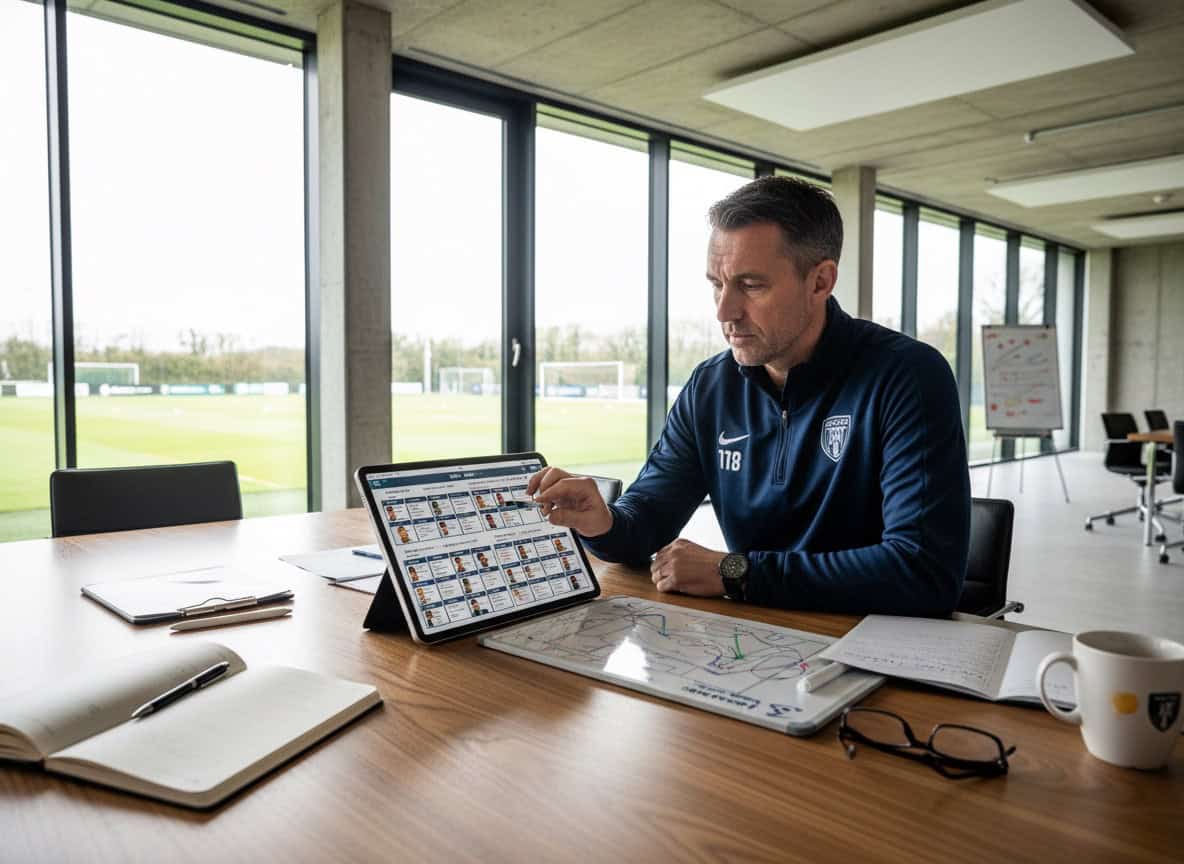 Coach reviewing squad allocation on tablet