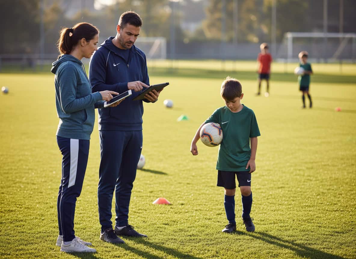 Manager discussing schedule with parent at sideline