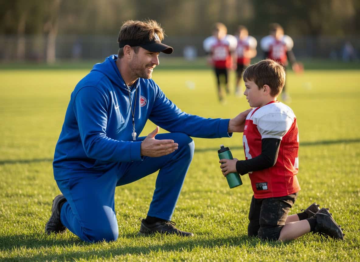 Coach having feedback conversation with young player