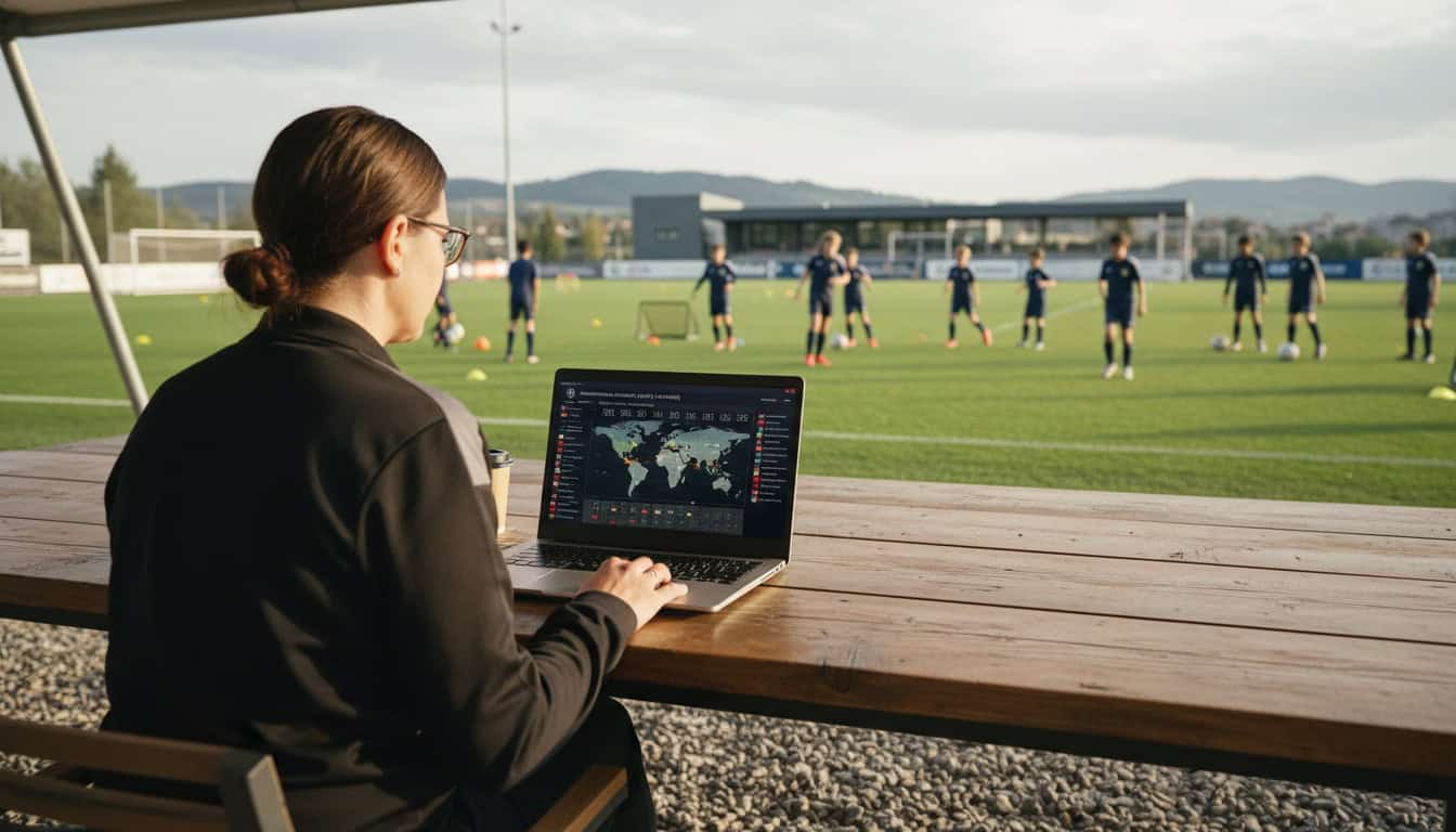 Team manager coordinating international fixture schedule showing world time zones with youth team