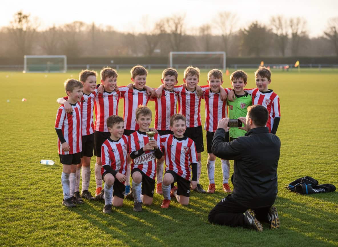Youth football team photo after match for team records