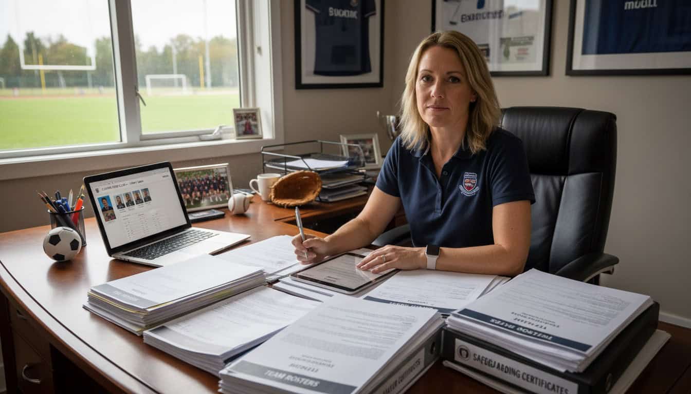 Team manager reviewing safeguarding documents and team profiles