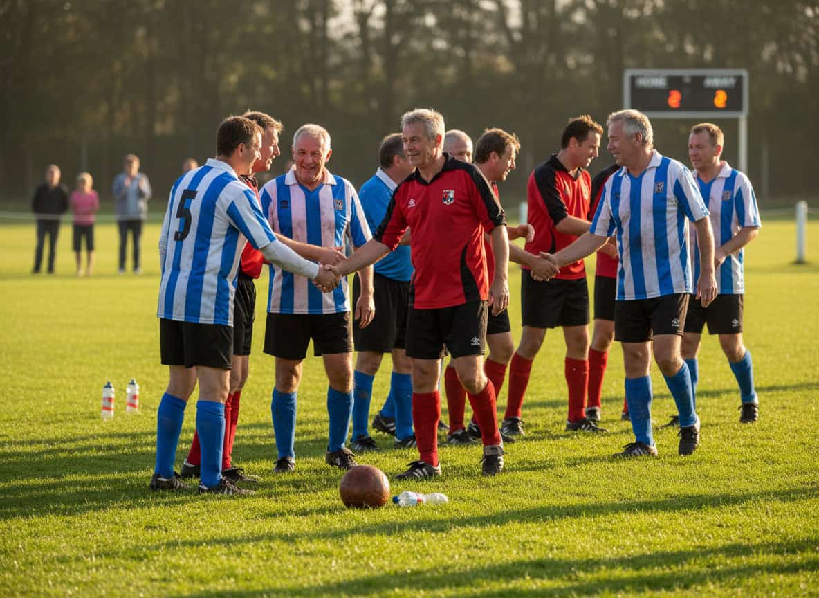 Veteran players shaking hands after friendly match