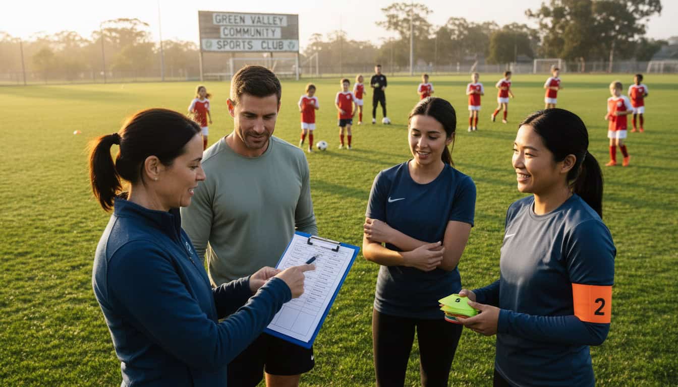 Volunteer coordinator assigning roles to parent helpers at a community sports club