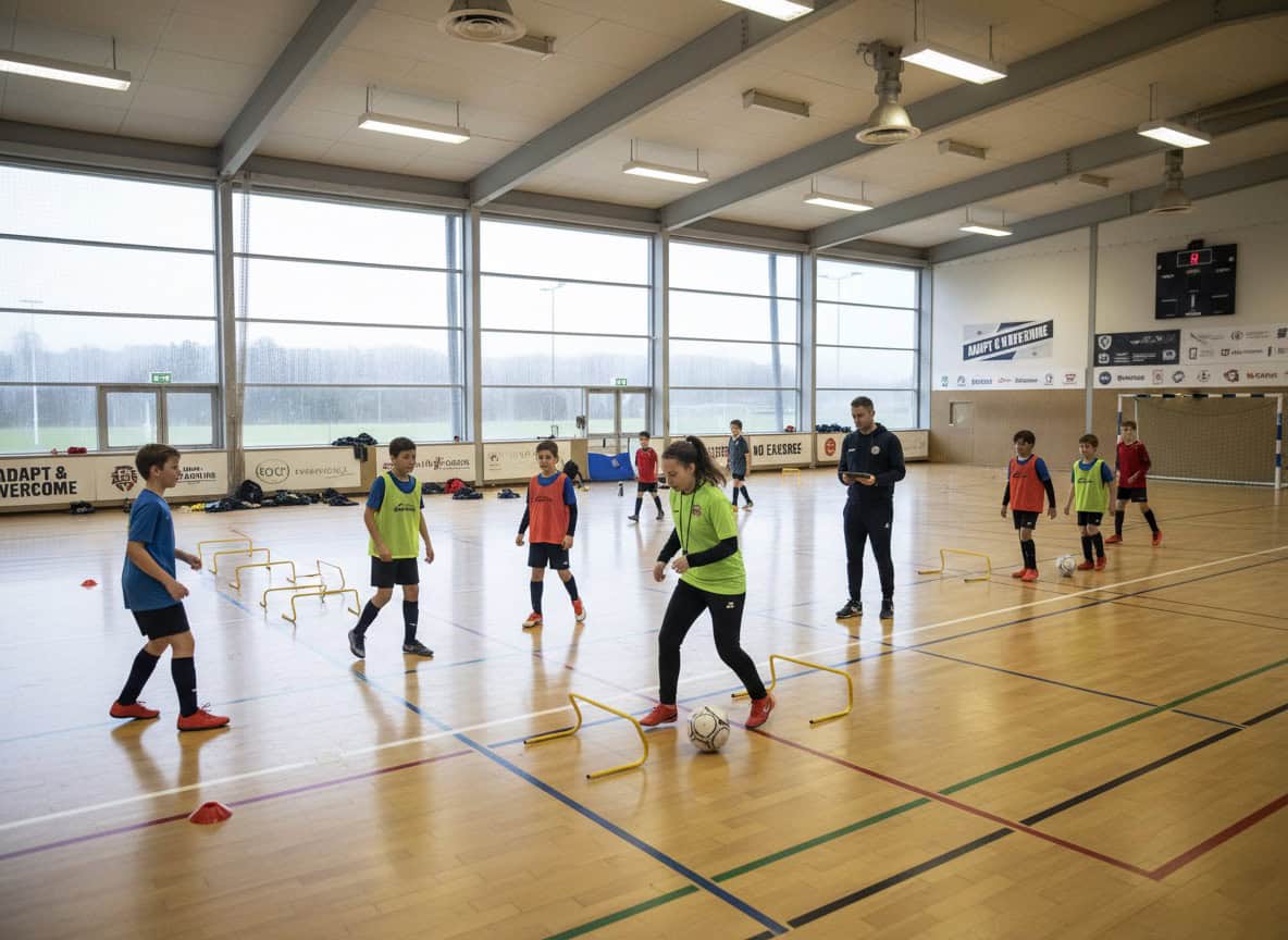 Youth team training indoors as backup during bad weather