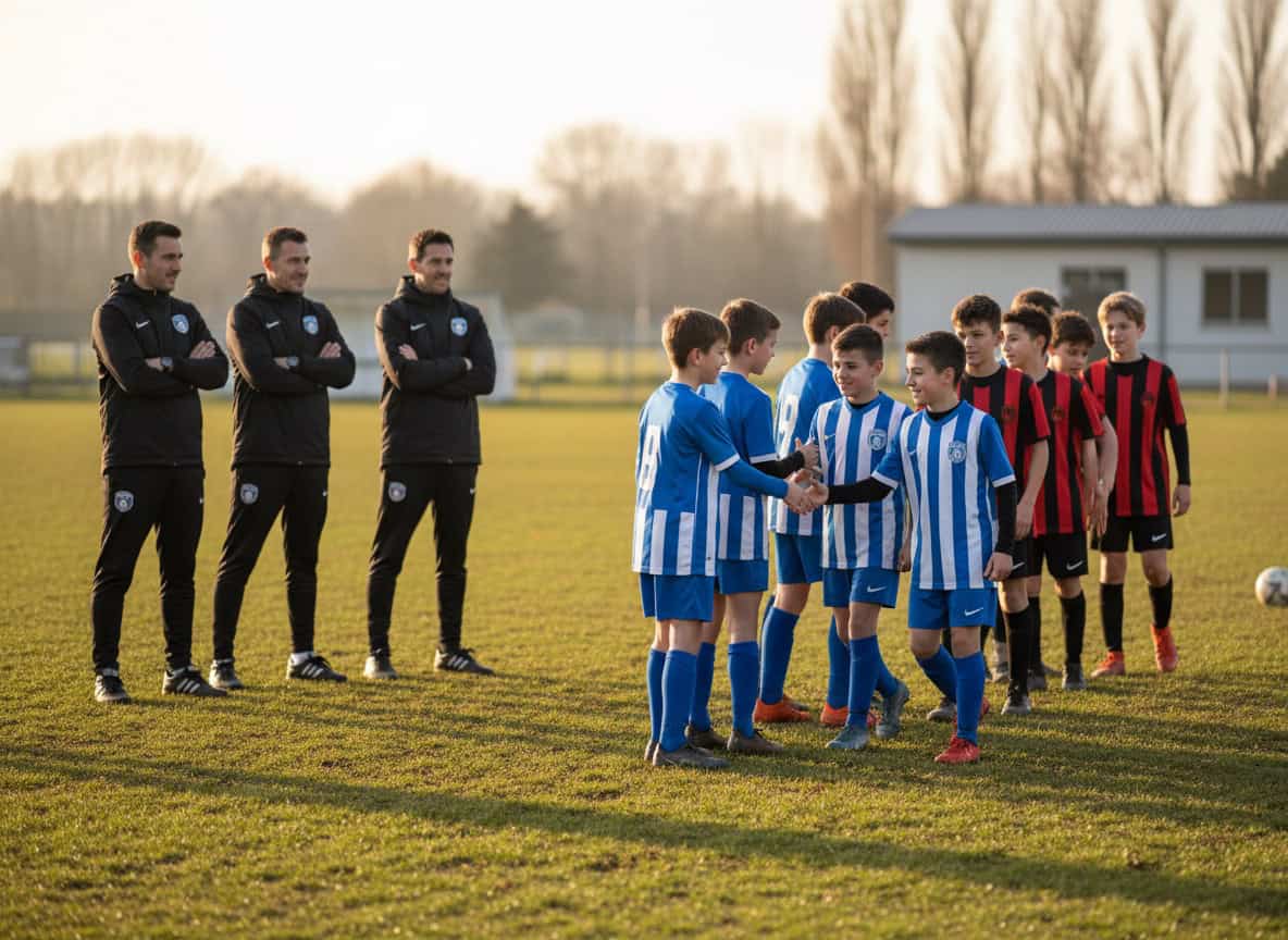 Youth academy players shaking hands with opposing team after development match