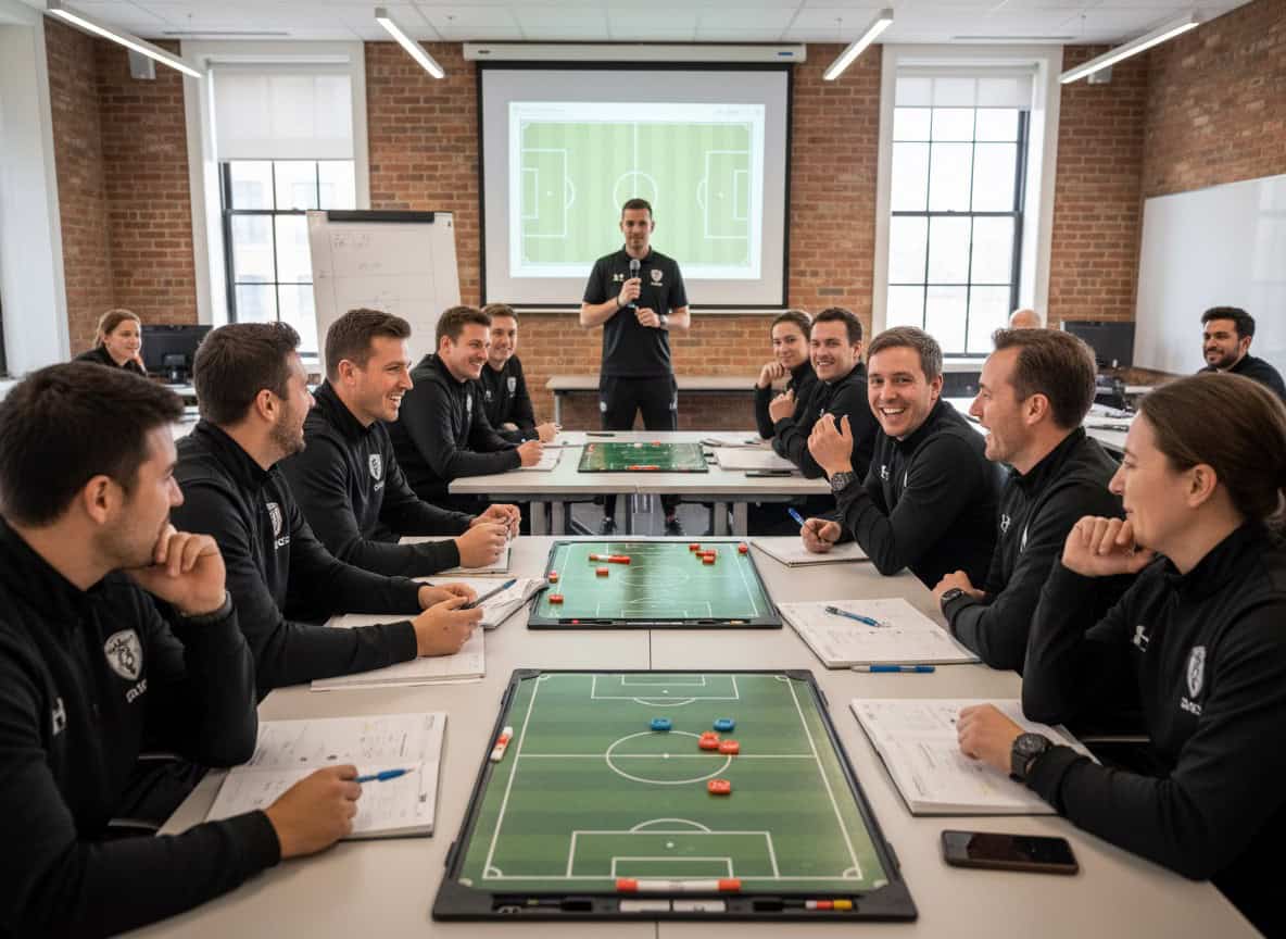 Youth football coaches attending a coaching workshop