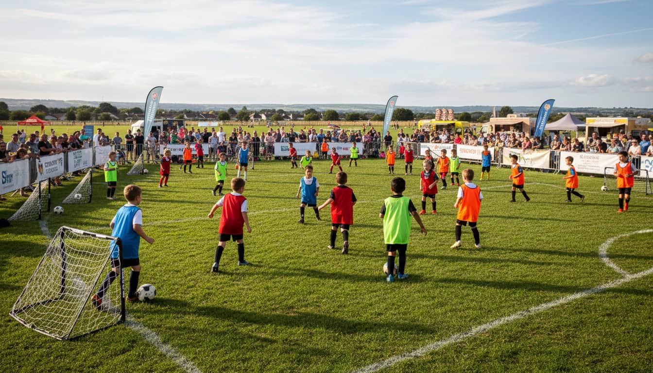 Youth football festival with multiple mini pitches and children playing small-sided games